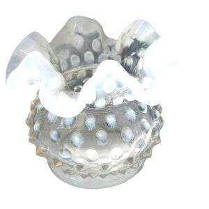 Fenton Fenton Vintage Opalescent Hobnail Milk Glass Vase Ruffled Edge Petite Siz